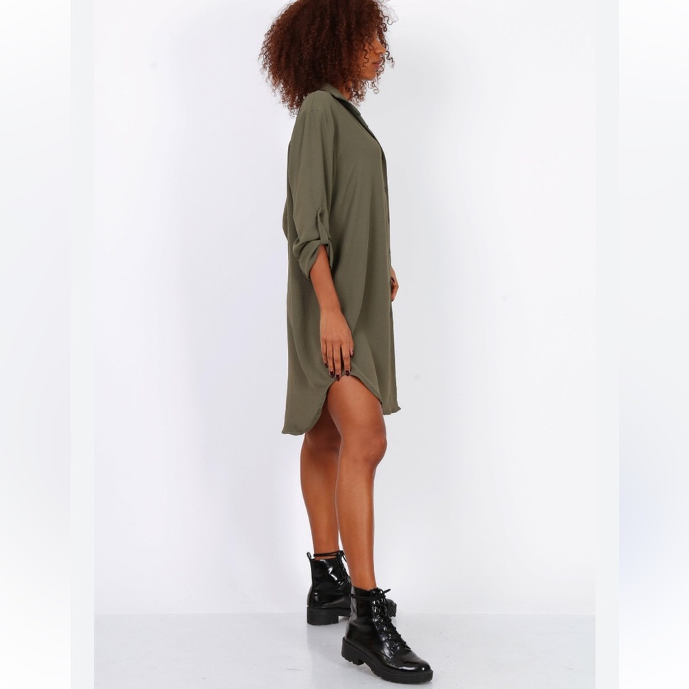 All saints silk Alex shirt dress tunic lined olive green woman’s 4